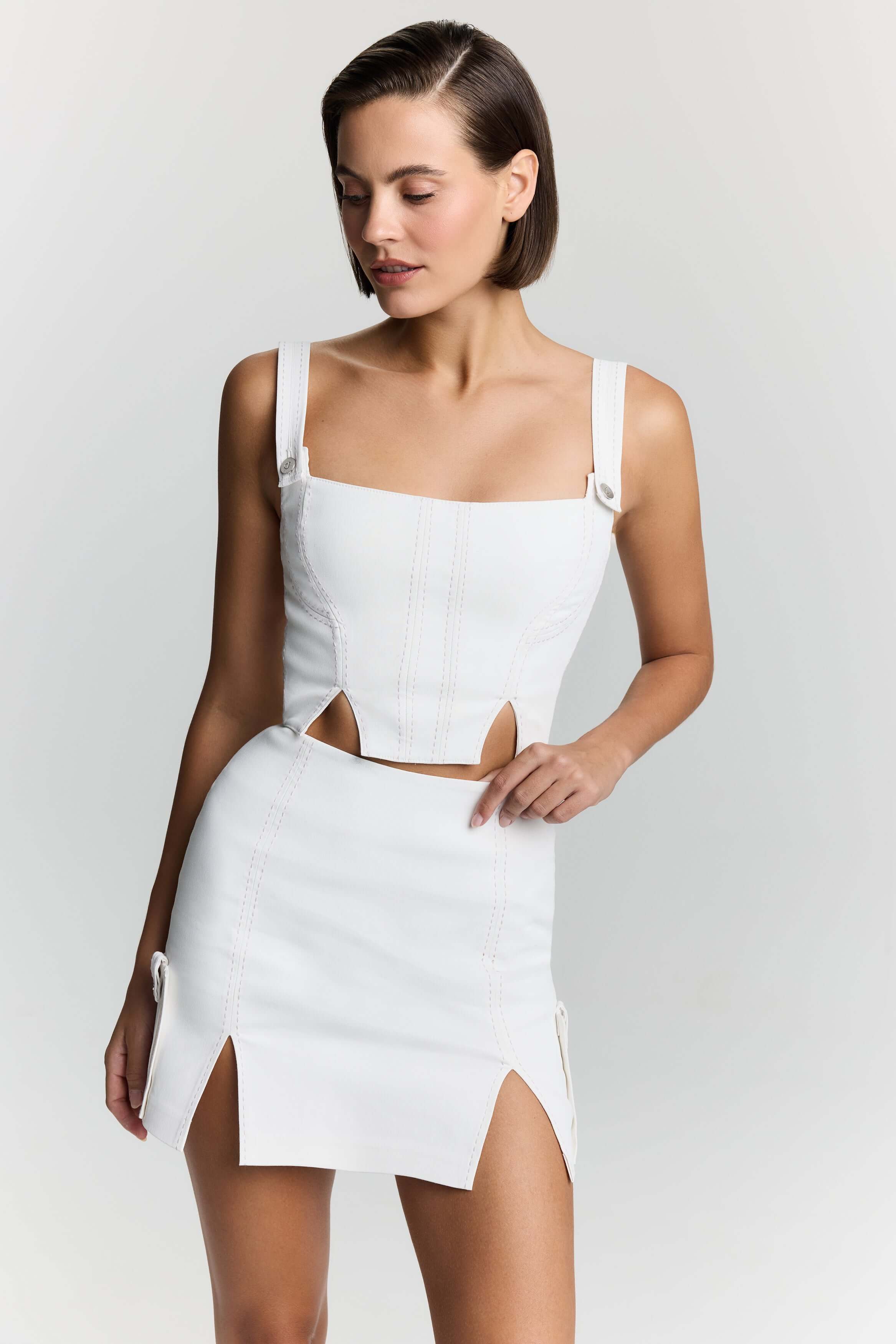 JENDUE Catalina Denim Mini Skirt - White | Shop Online